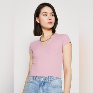 BDG Urban Outfitters Ribbed Pink Cropped Knit Nola Notch Neck Top Size Large